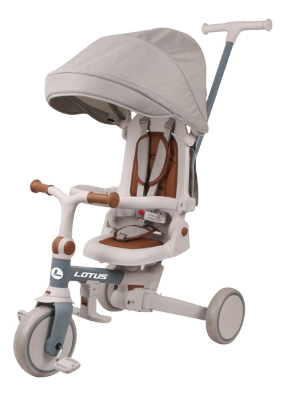 Lotus 4-in-1 Push Trike Multi-Stage Stroller Tricycle with Parent Handle & Canopy - Beige | JY-T12