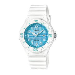 Casio Analog Watch – White Case, Blue Dial & White Strap | LRW-200H-2CVDF