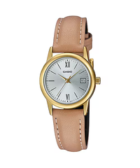Casio LTP-V002GL-7B3UDF Analog Watch - Silver Dial - Brown Leather Strap | LTP-V002GL-7B3UDF