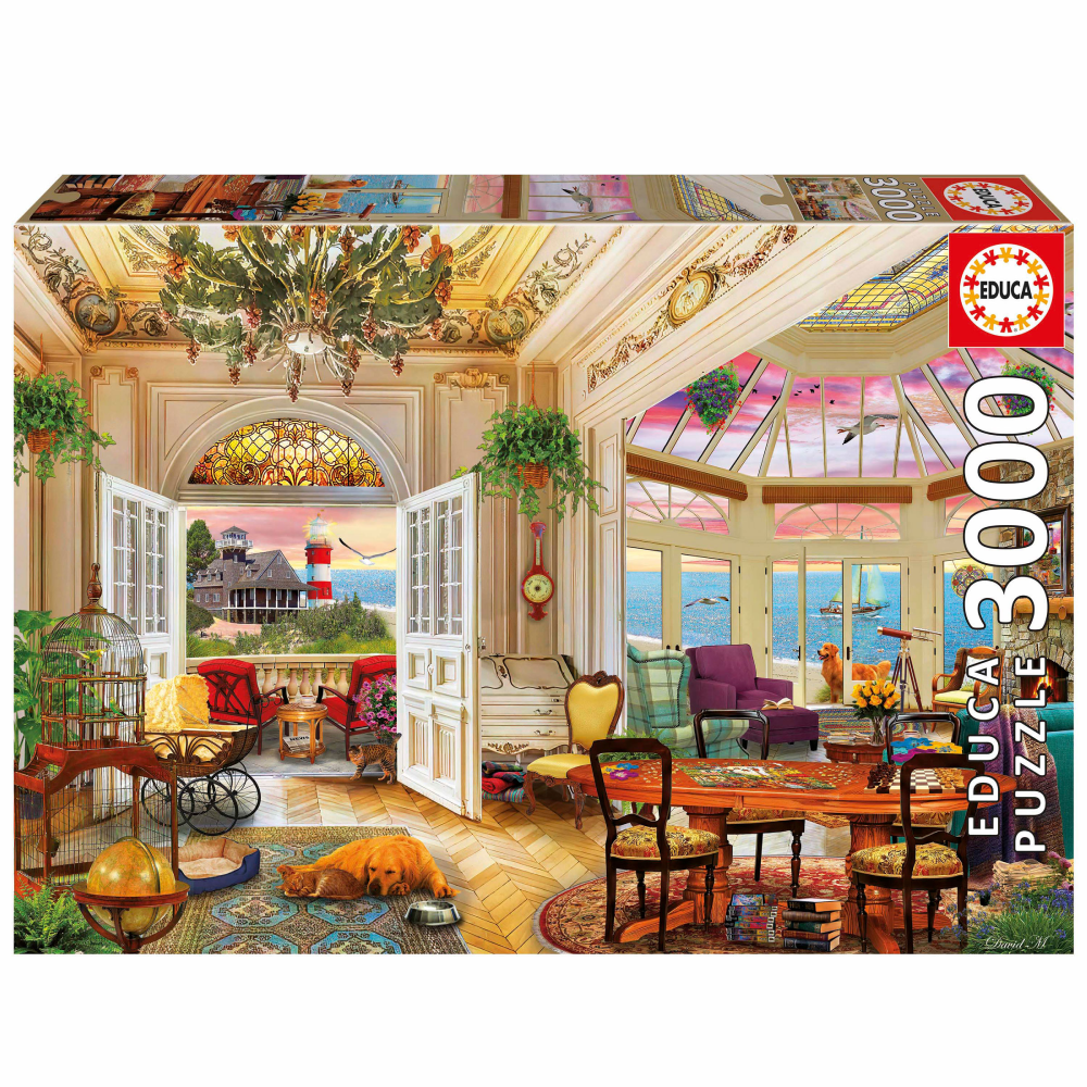 EDUCA 3000-Piece Jigsaw Puzzle – Cozy Seaside Conservatory Room with Lighthouse & Ocean View | 20332
