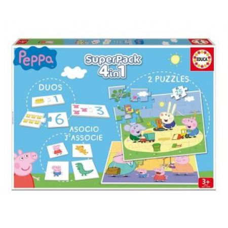 EDUCA Peppa Pig SuperPack 4-in-1 - Duo Matching Cards + 2 Puzzles (25 Pieces) | 16229
