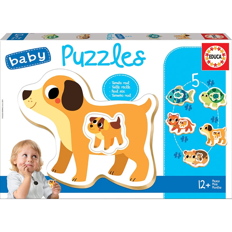 EDUCA Baby Puzzles - Animal Shapes Learning Puzzle Set for Toddlers (Real Size Pieces) | 17573