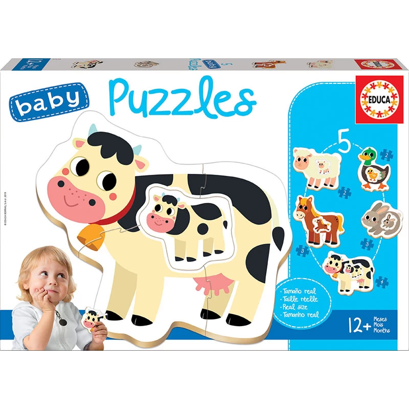 EDUCA Baby Puzzles - Farm Animal Learning Puzzle Set for Toddlers (Real Size Pieces) | 17574