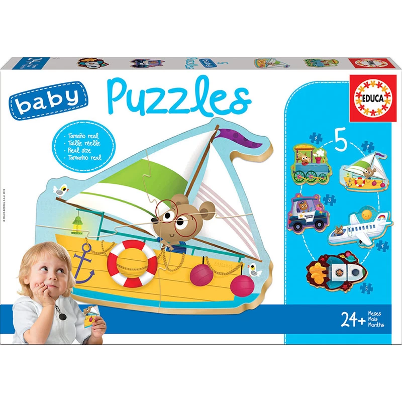 EDUCA Baby Puzzles - Vehicles Learning Puzzle Set for Toddlers (Real Size Pieces) | 18059