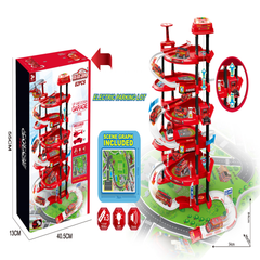5-Level Fire Rescue Electric Parking Garage with Elevator, Spiral Ramps & Playmat - 82-Piece Set | 660-A325