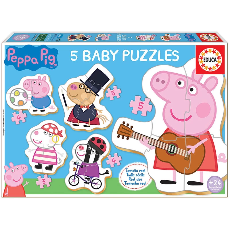 EDUCA Peppa Pig 5 Baby Puzzles - Real Size Character Puzzle Set for Toddlers | 18589