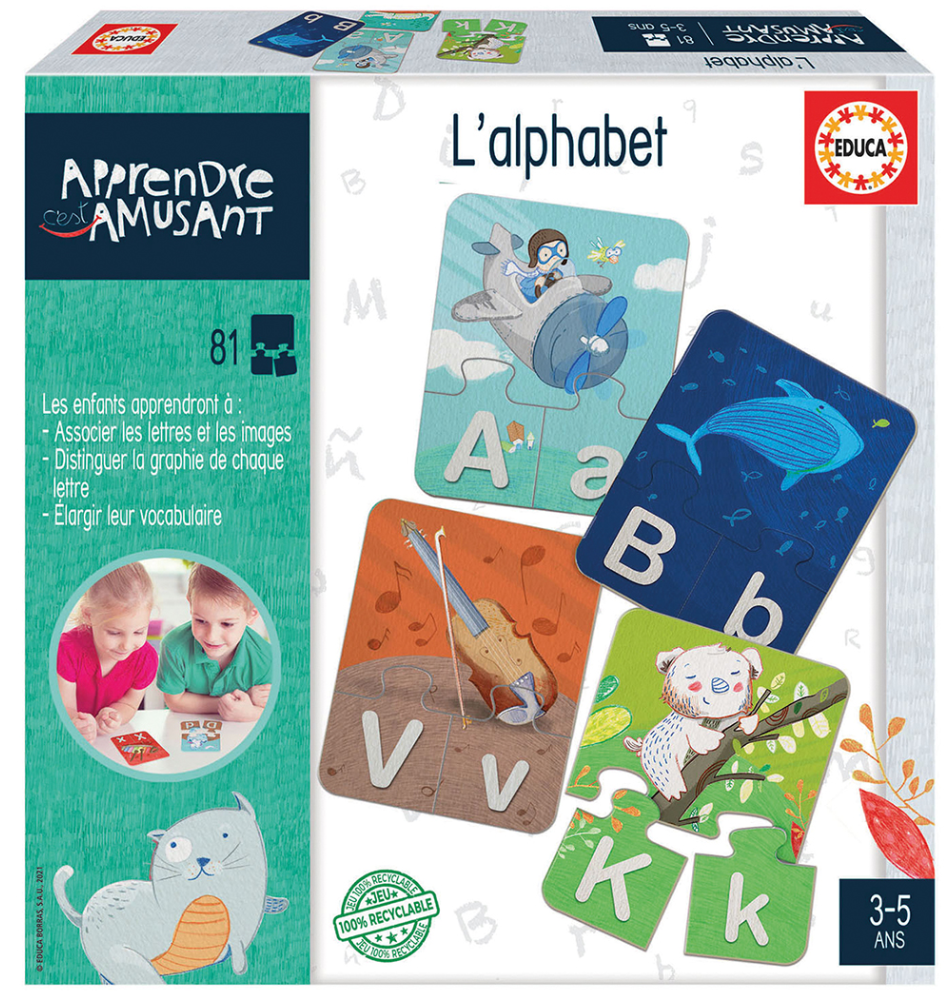 EDUCA Apprendre en S’Amusant - Alphabet Learning Puzzle Set for Kids (81 Pieces) | 18825