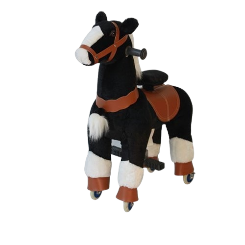 Ride-On Pony Horse Toy with Wheels - Size S Black & White Plush | PF2020-1B