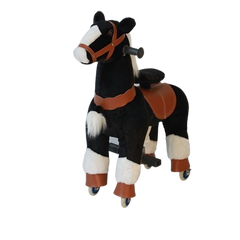 Ride-On Pony Horse Toy with Wheels - Size S Black & White Plush | PF2020-1B