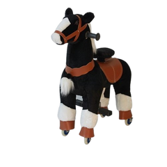 Ride-On Pony Horse Toy with Wheels - Size S Black & White Plush | PF2020-1B