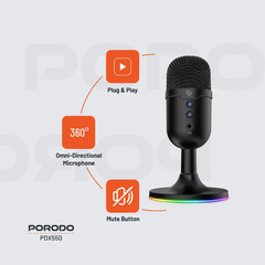 Porodo Gaming Omni-Directional USB Microphone - Black | PDX550