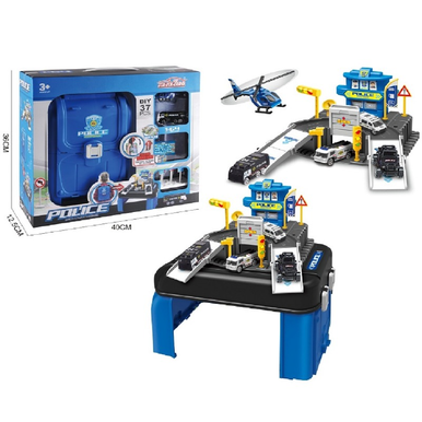 Police Backpack Playset with Parking Station, Helicopter & Vehicles - Foldable Map & Carry Case | 660-S10
