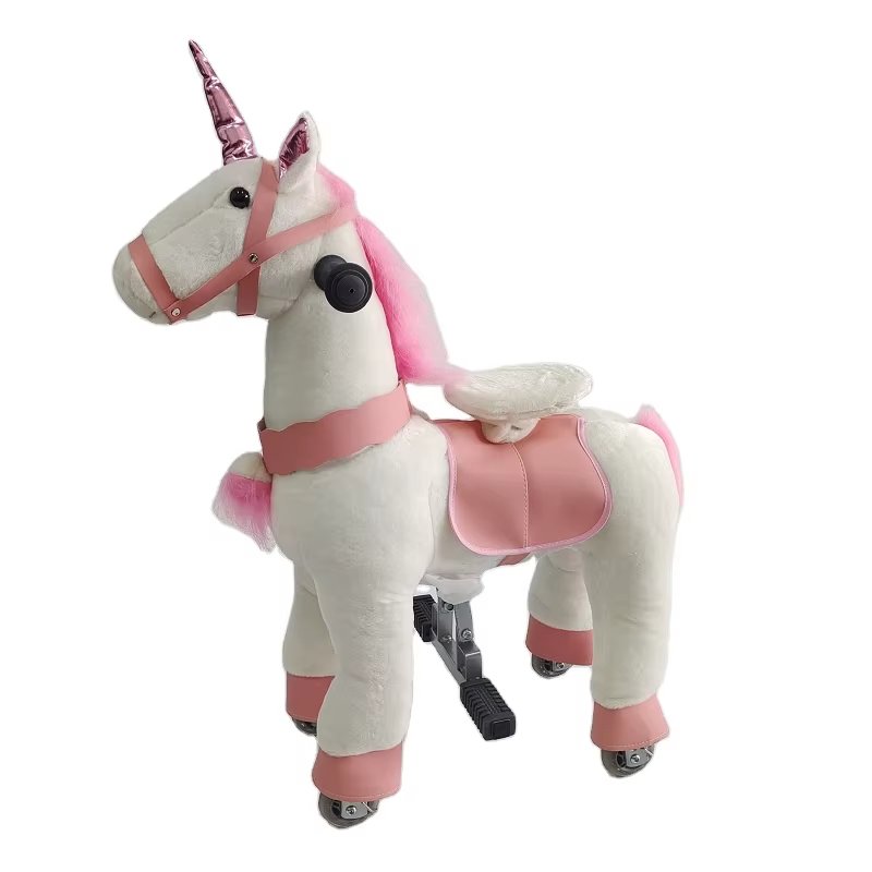 Ride-On Unicorn Horse Toy with Wheels - Size S White & Pink Plush | PF2020-1F