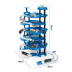 5-Level Police Parking Garage Playset with Spiral Ramps, Helicopter & City Playmat - 82-Piece Set | 660-A324