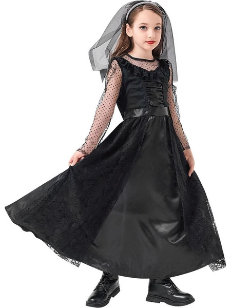 Carnival Costume for Children, Girl in Black (Dress, Head Accessories) - Small Size | 098980