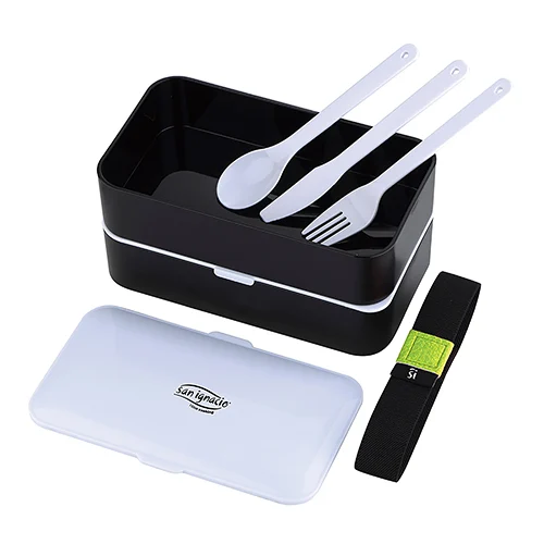 San Ignacio  Rectangular Airtight 2-Layer Set 1200 ml + Cutlery - Black | SG-4515-BK