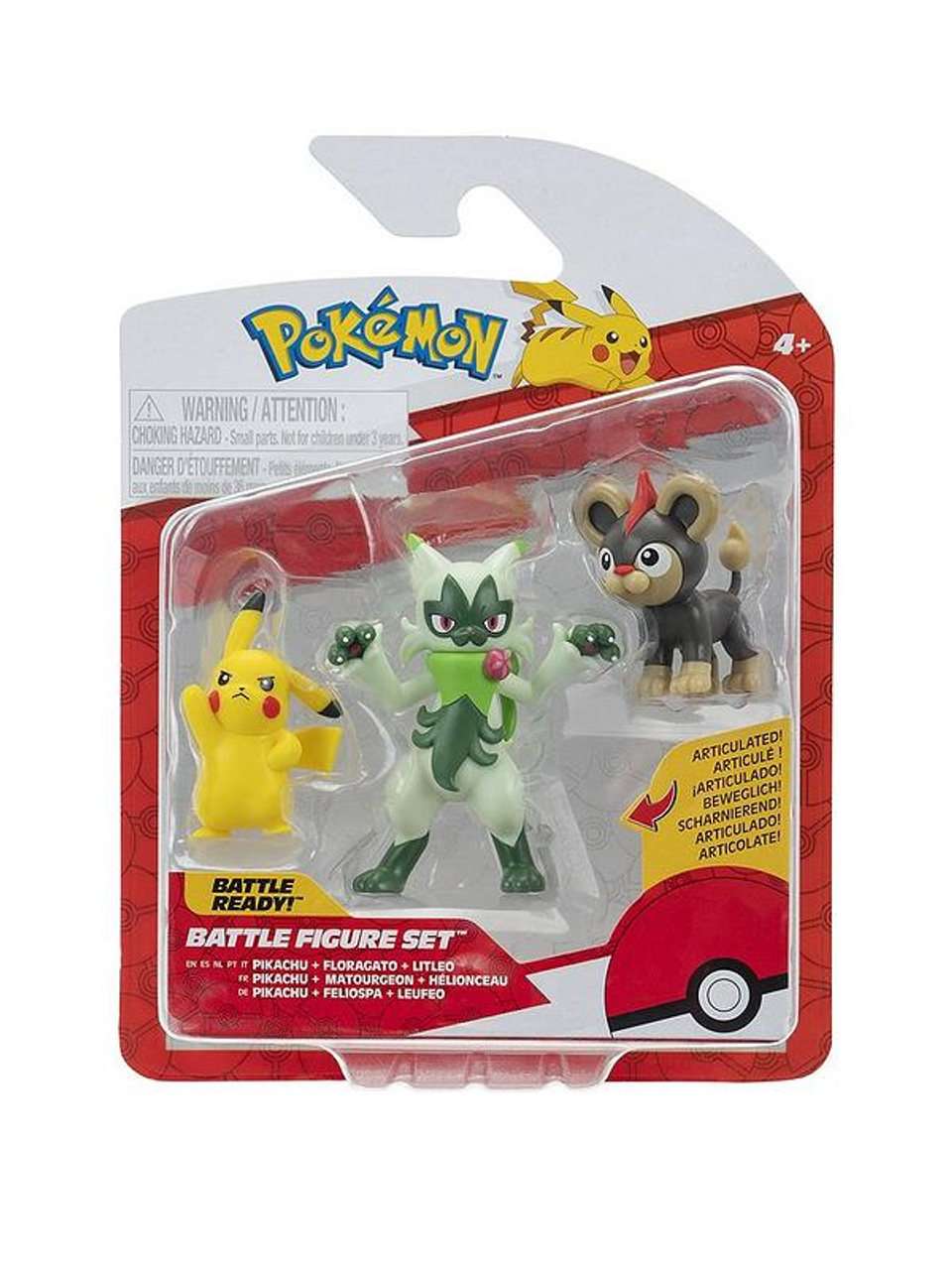 Pokemon Battle Figure 3-Pack - Litleo, Pikachu & Floragato Official Detailed Figures | PKW4087