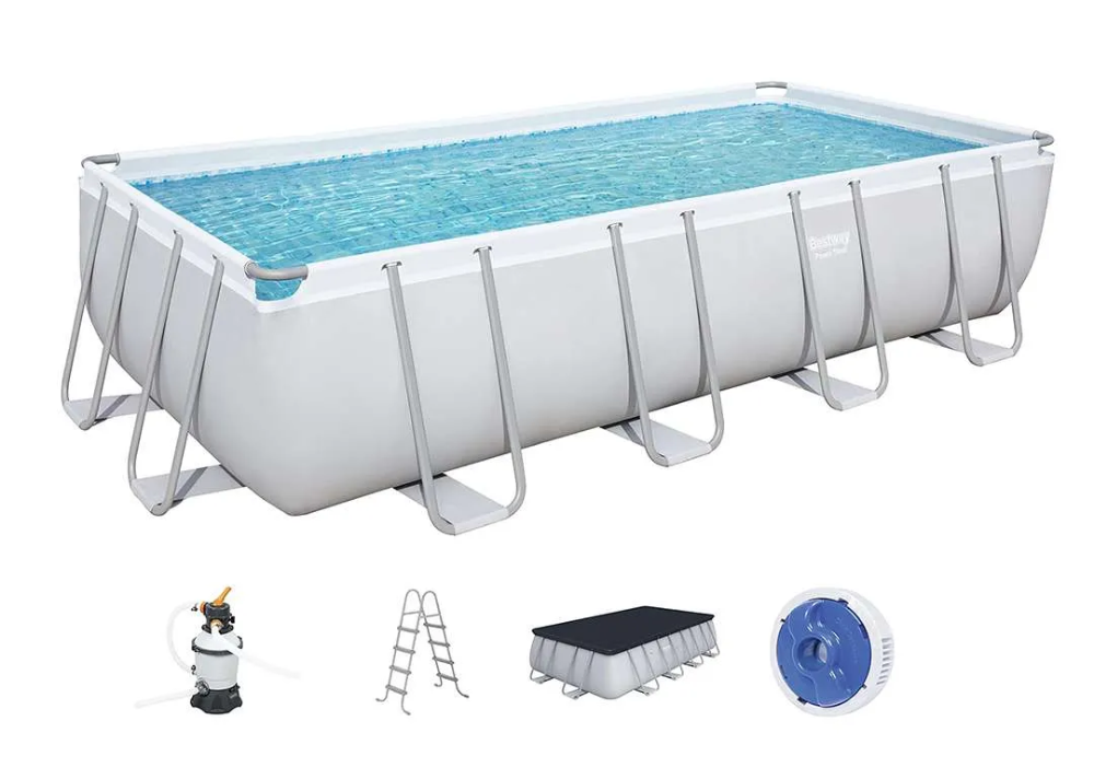 Bestway Power Steel Rectangular Frame Pool 488×244×122 cm with Filter Pump, Ladder, Cover & ChemConnect | P-56670