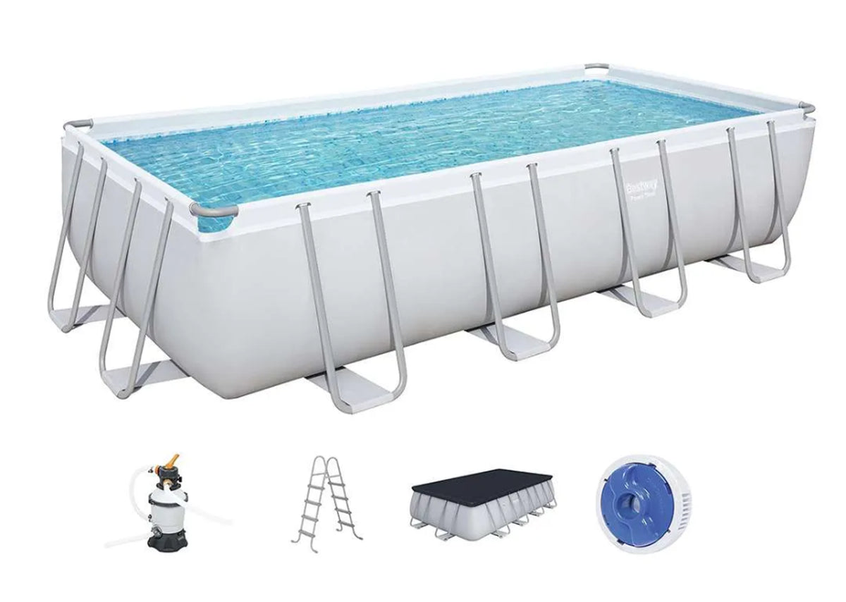 Bestway Power Steel Rectangular Frame Pool 488×244×122 cm with Filter Pump, Ladder, Cover & ChemConnect | P-56670