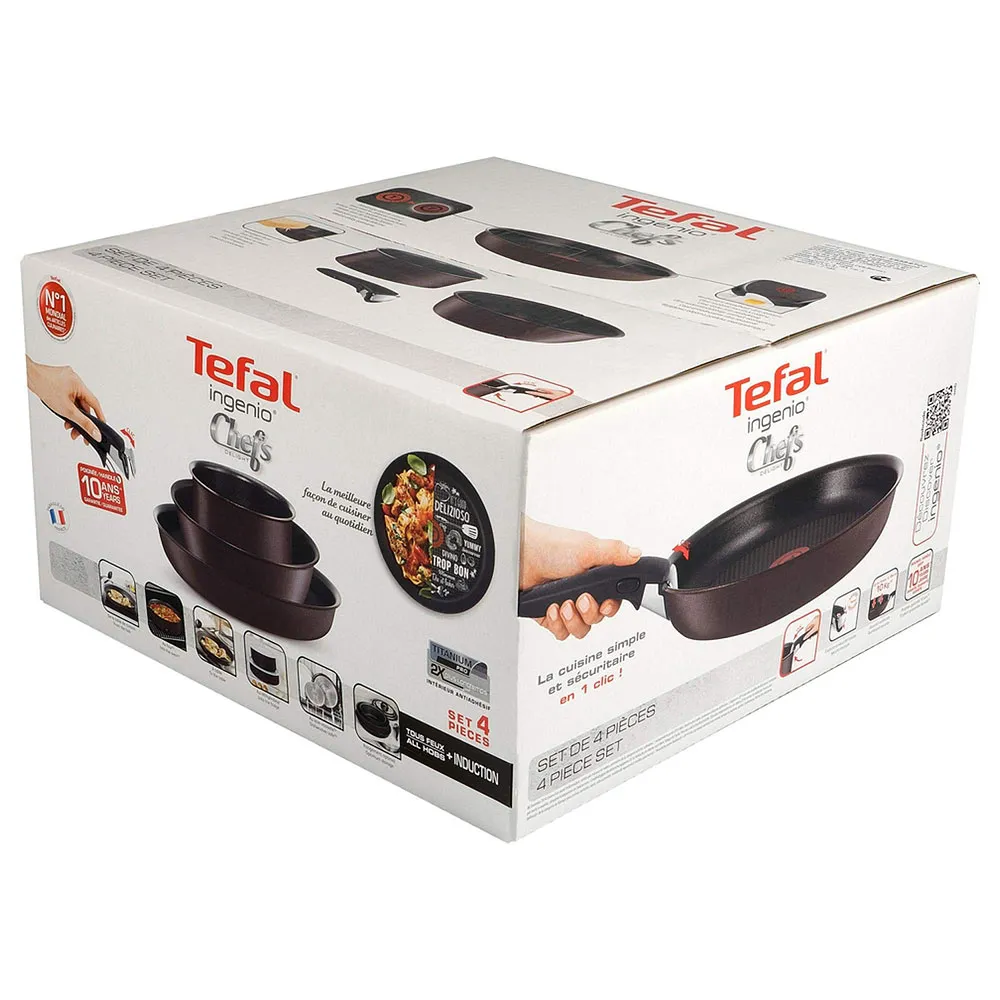 Tefal Ingenio Chef's Delight 4-Piece Cookware Set — Frypans, Saucepan + Detachable Handle | L6559702