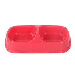 Double Pet Feeding Bowl - Food & Water Dish for Cats and Dogs - Red