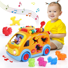 Hola Shape Sorting Learning Bus - Educational Animal Block Toy with Lights & Music | 988
