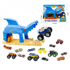 Monster Trucks Pit and Launch Playset - Shark Launcher with Jump Ramp & Vehicles | AFH-004