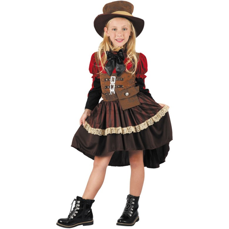 Steam Girl Costume (Dress with Vest, Belt, Hat) - Small Size | 091345