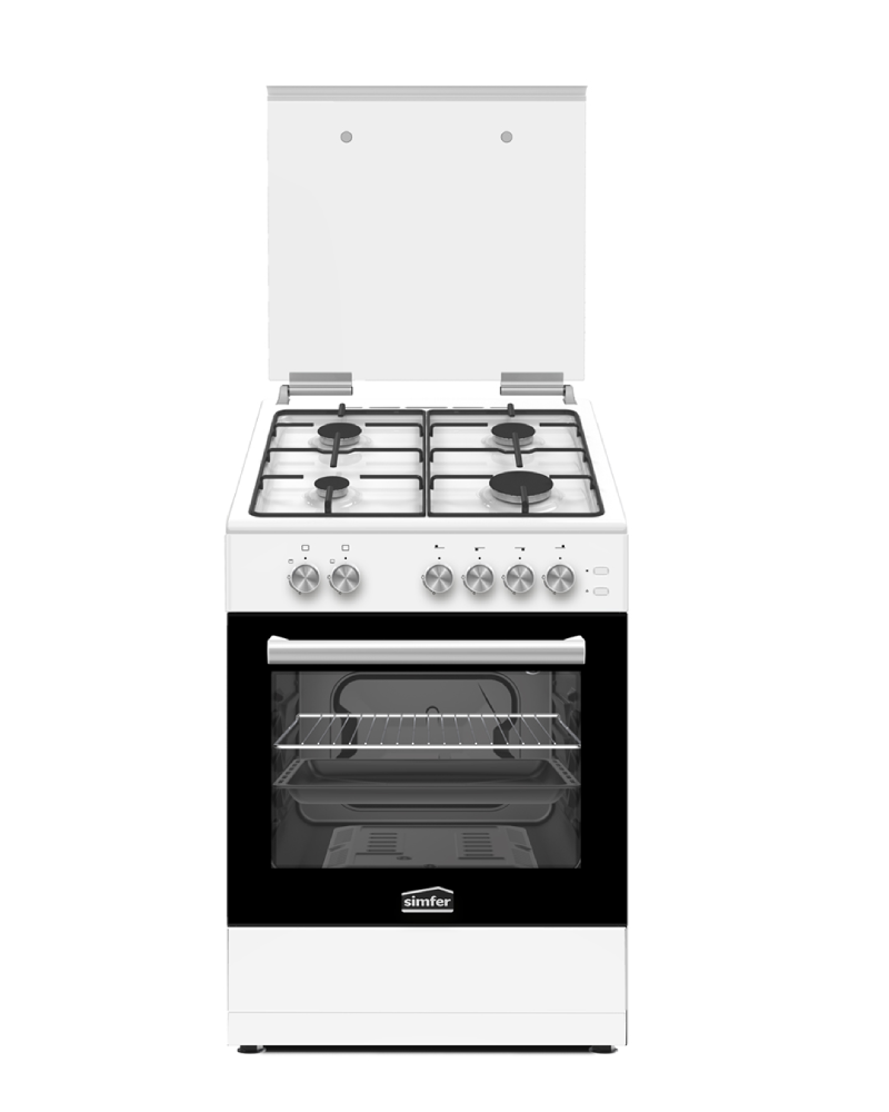Simfer F6402BB Freestanding Gas Cooker 4 Burners, Gas Oven & Grill, 60×60 cm, White | SIMWCOKF6402BB