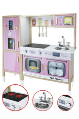 Kids Wooden Kitchen Playset with LED Stove - 70×101×33 cm | OK14003