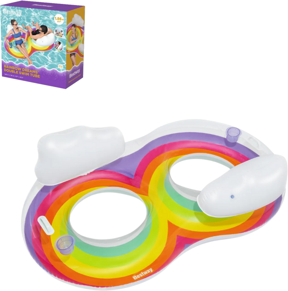 Bestway Rainbow Double Inflatable Pool Float with Cloud Headrests | P-43648