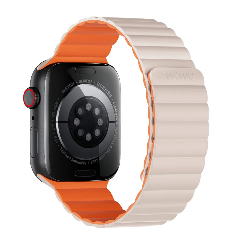 WiWU Magnetic Silicone Watch Band 38/40/41 for iWatch - Starlight + Orange | WI-WB001