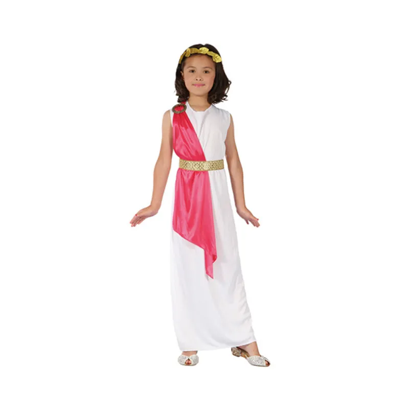 Girls Roman Costume (Dress with Drape, Gold Trim, Medallion, Headpiece) - Medium Size (120-130 cm) | 98647