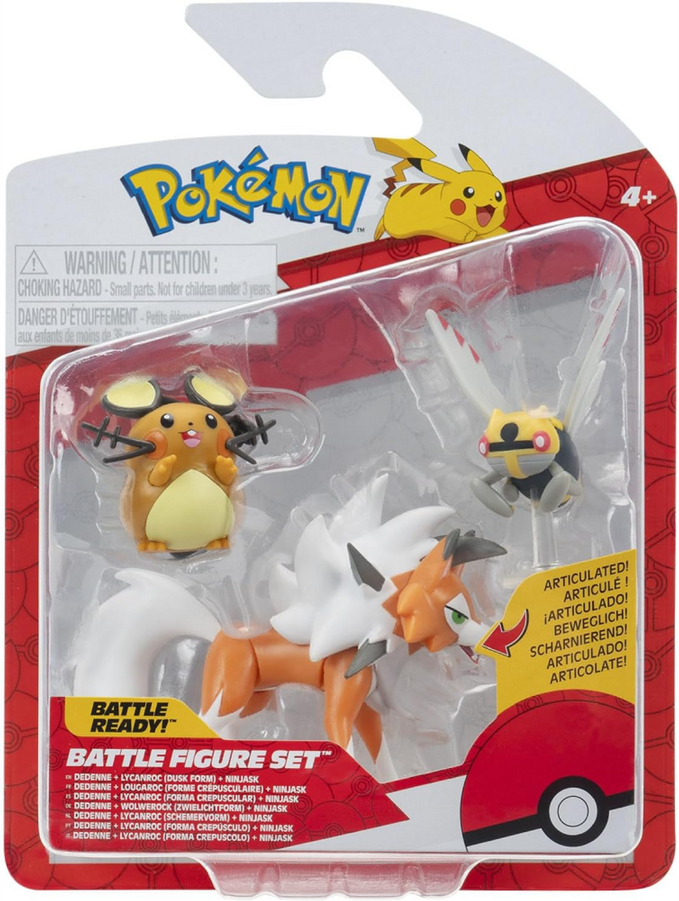 Pokemon Battle Figure 3-Pack - Dedenne, Lycanroc (Dusk Form) & Ninjask | PKW4086