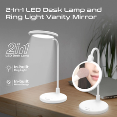Promate Flexible Gooseneck LED Desk Lamp with Ring Light Vanity Mirror and Touch Controls | LUXO