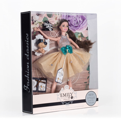 Emily Fashion Doll with Golden Lace Dress & Puppy Accessory | QJ079C