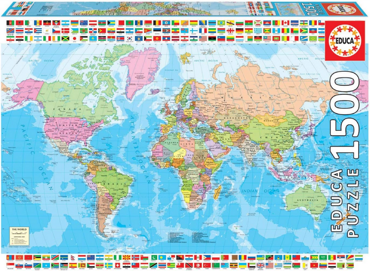 Educa World Map 1500-Piece Puzzle | 18500