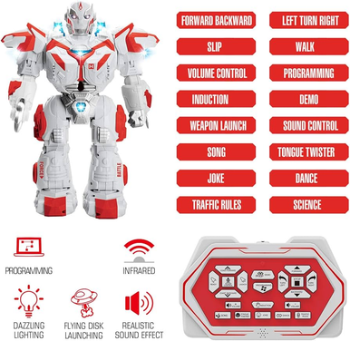 روبوت TENFUN Robo Ninja الذكي للتحكم عن بعد - إطلاق الأقراص الطائرة، التحكم بالإيماءات والأصوات | 6030