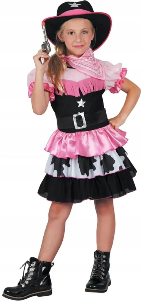 Pink Cowgirl Costume (Dress, Hat, Belt) - Small Size (110-120 cm) | 091423