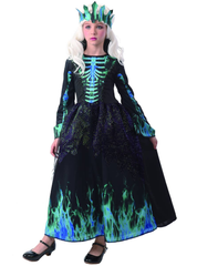 Blue Fire Skeleton Queen Costume (Dress, Headpiece) - Medium Size (120-130 cm) | 091500
