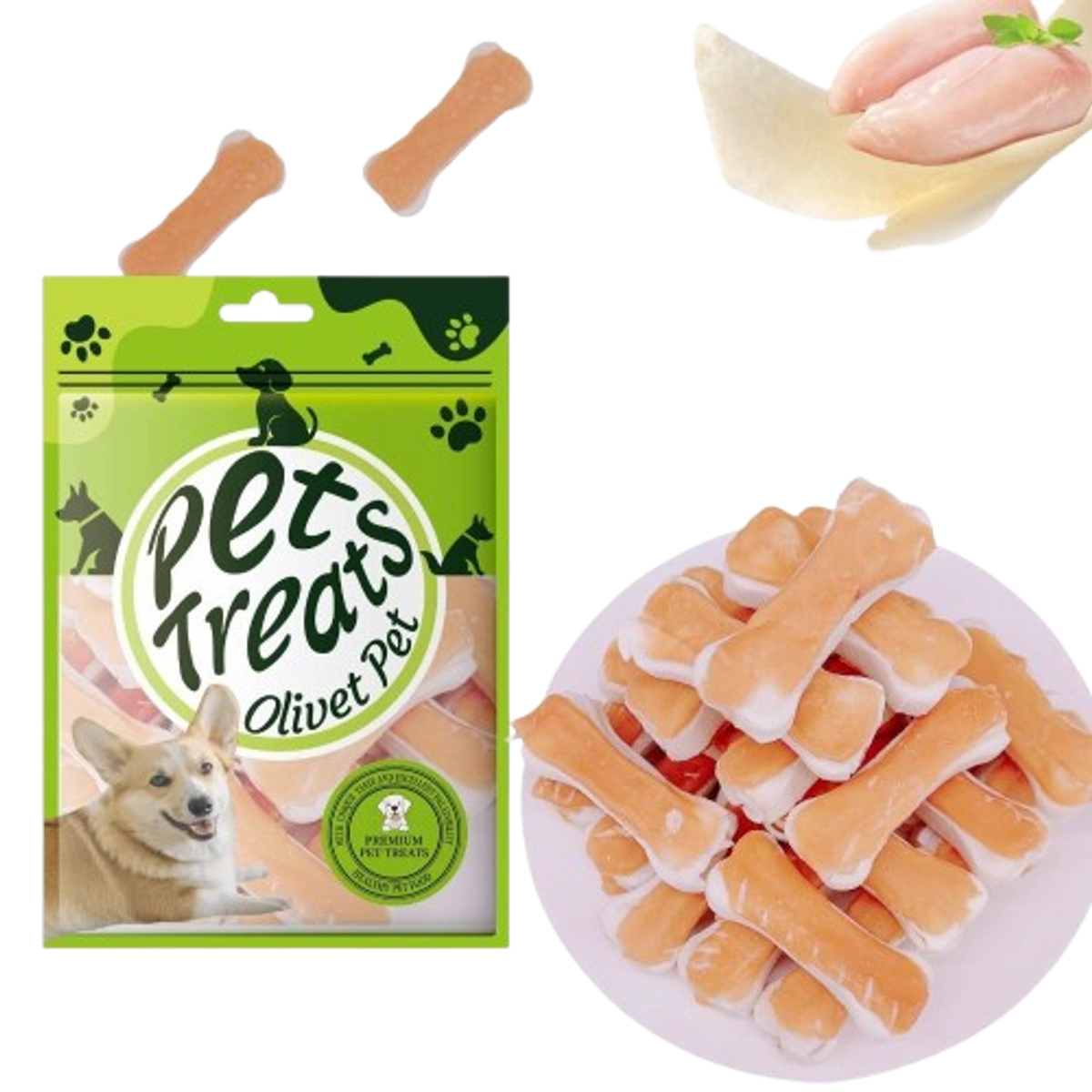 Olivet Pet Dog Treat Bones - Chicken Wrapped Rawhide Chews (2 pcs, 110g)
