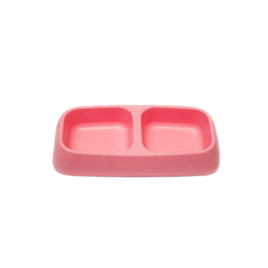 Double Pet Feeding Bowl - Food & Water Dish for Cats and Dogs - Pink