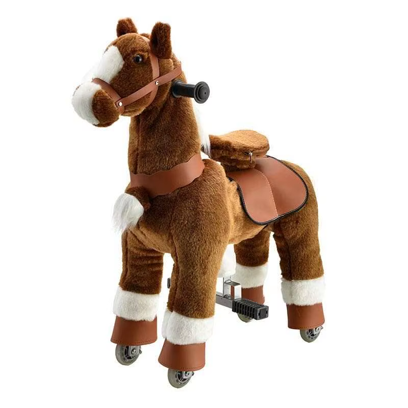 Ride-On Pony Horse Toy with Wheels - Size S Brown Plush | PF2020-1E