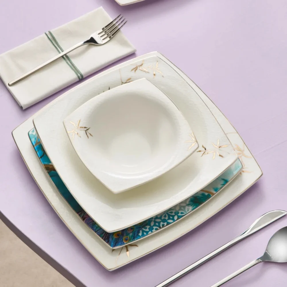 Karaca Fine Pearl Pavo 62Pcs Dinner Set For 12 People [Gold] | 153.03.08.4611