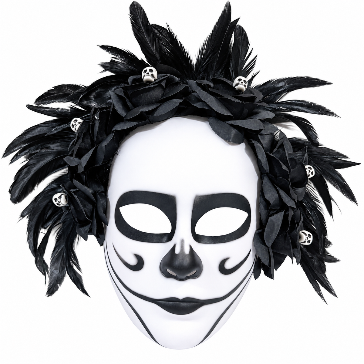 Halloween Skull Flower & Feather Face Mask | AL2646