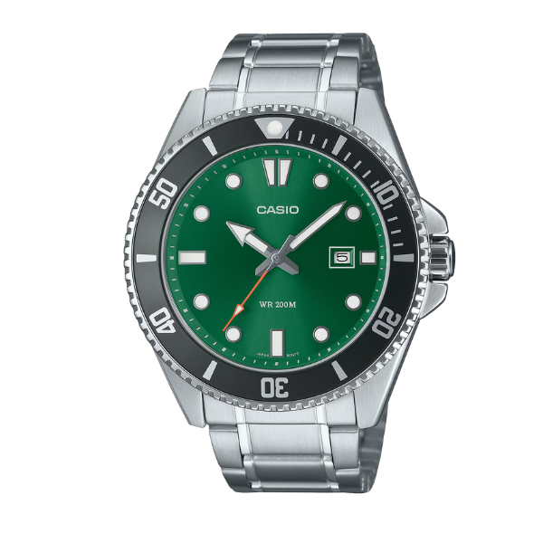 Casio Men 3H Watch - Silver / Green | MDV-107D-3A2VDF