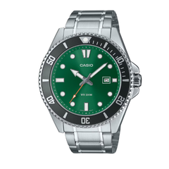 Casio Men 3H Watch - Silver / Green | MDV-107D-3A2VDF