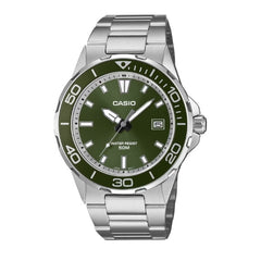 Casio Men 3-Hand Watch - Silver / Green | MTD-145D-3AVDF