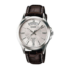 Casio Men 3H Watch - Silver / White / Brown | MTP-1381L-7AVDF