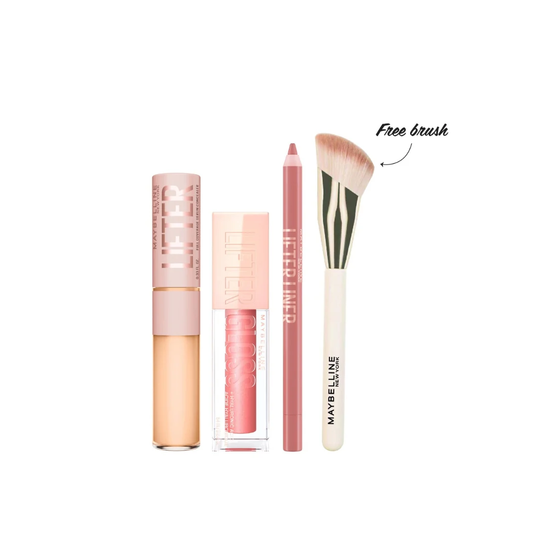 Maybelline New York Lifter Concealer, Lip Gloss & Lip Liner Trio Bundle with Free Tilted Brush - 20% Off